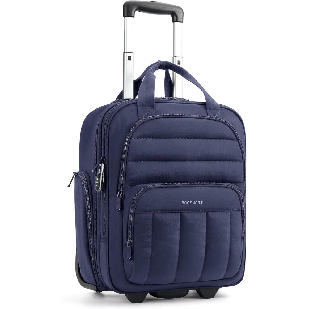 image:imageBAGSMART Small Underseat Carry on Luggage with Wheels 16inch Under Seat Luggage Lightweight Travel Luggage Travel Suitcase for Women Personal Item Bag Navy BlueNavy Blue
