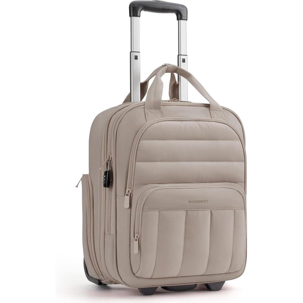 image:imageBAGSMART Small Underseat Carry on Luggage with Wheels 16inch Under Seat Luggage Lightweight Travel Luggage Travel Suitcase for Women Personal Item Bag Navy BlueBrown