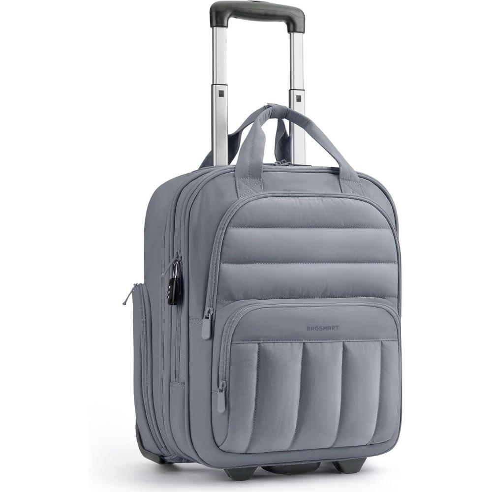 image:imageBAGSMART Small Underseat Carry on Luggage with Wheels 16inch Under Seat Luggage Lightweight Travel Luggage Travel Suitcase for Women Personal Item Bag Navy BlueDark Gray