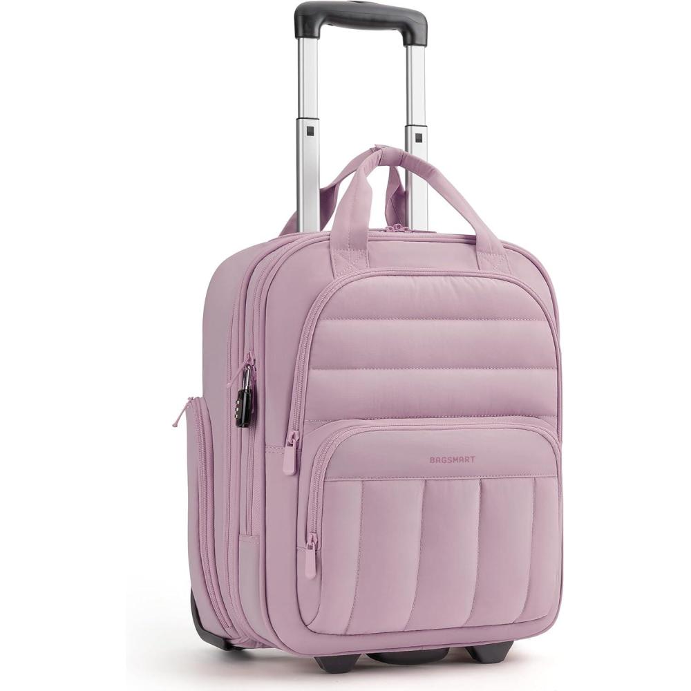 image:imageBAGSMART Small Underseat Carry on Luggage with Wheels 16inch Under Seat Luggage Lightweight Travel Luggage Travel Suitcase for Women Personal Item Bag Navy BlueMist Purple