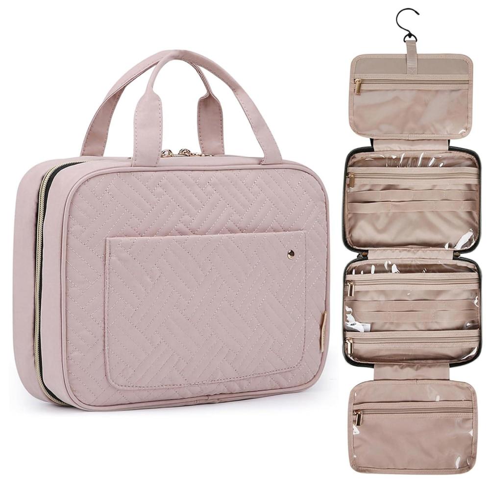 image:imageBAGSMART Toiletry Bag Travel Bag with Hanging Hook Waterresistant Makeup Cosmetic Bag Travel Organizer for Accessories Shampoo Full Sized Container Toiletries LargeBlueBaby Pink