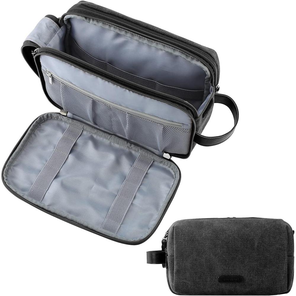 image:imageBAGSMART Toiletry Bag for Men Canvas Travel Toiletry Organizer Dopp Kit Waterresistant Shaving Bag for Toiletries AccessoriesNavy BlueMediumBlack