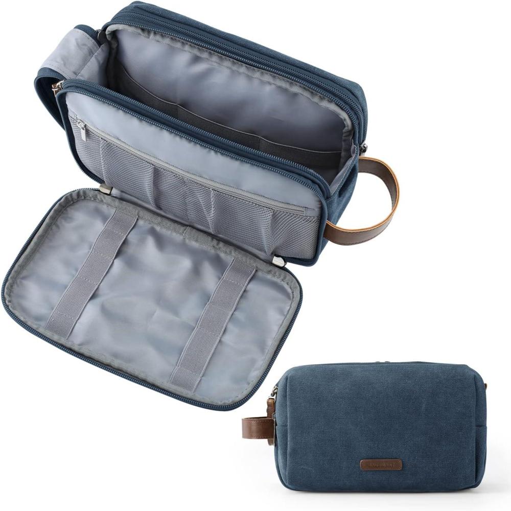 image:imageBAGSMART Toiletry Bag for Men Canvas Travel Toiletry Organizer Dopp Kit Waterresistant Shaving Bag for Toiletries AccessoriesNavy BlueMediumNavy Blue