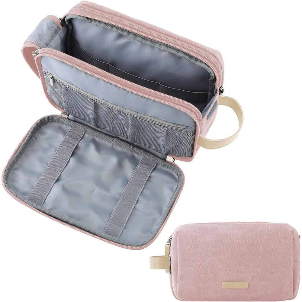 image:imageBAGSMART Toiletry Bag for Men Canvas Travel Toiletry Organizer Dopp Kit Waterresistant Shaving Bag for Toiletries AccessoriesNavy BlueMediumPink