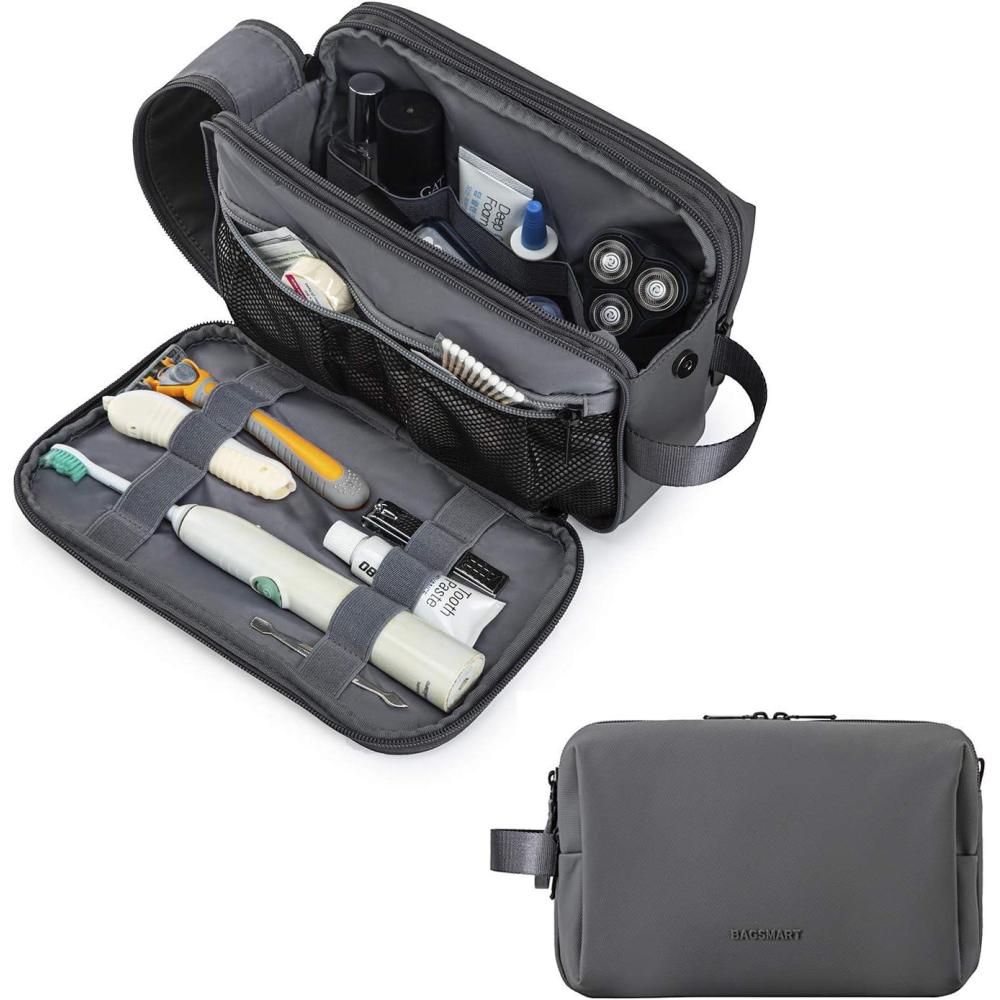 image:imageBAGSMART Toiletry Bag for Men Travel Toiletry Organizer Dopp Kit Waterresistant Shaving Bag for Toiletries Accessories Door Room EssentialsBlacklargeGrey
