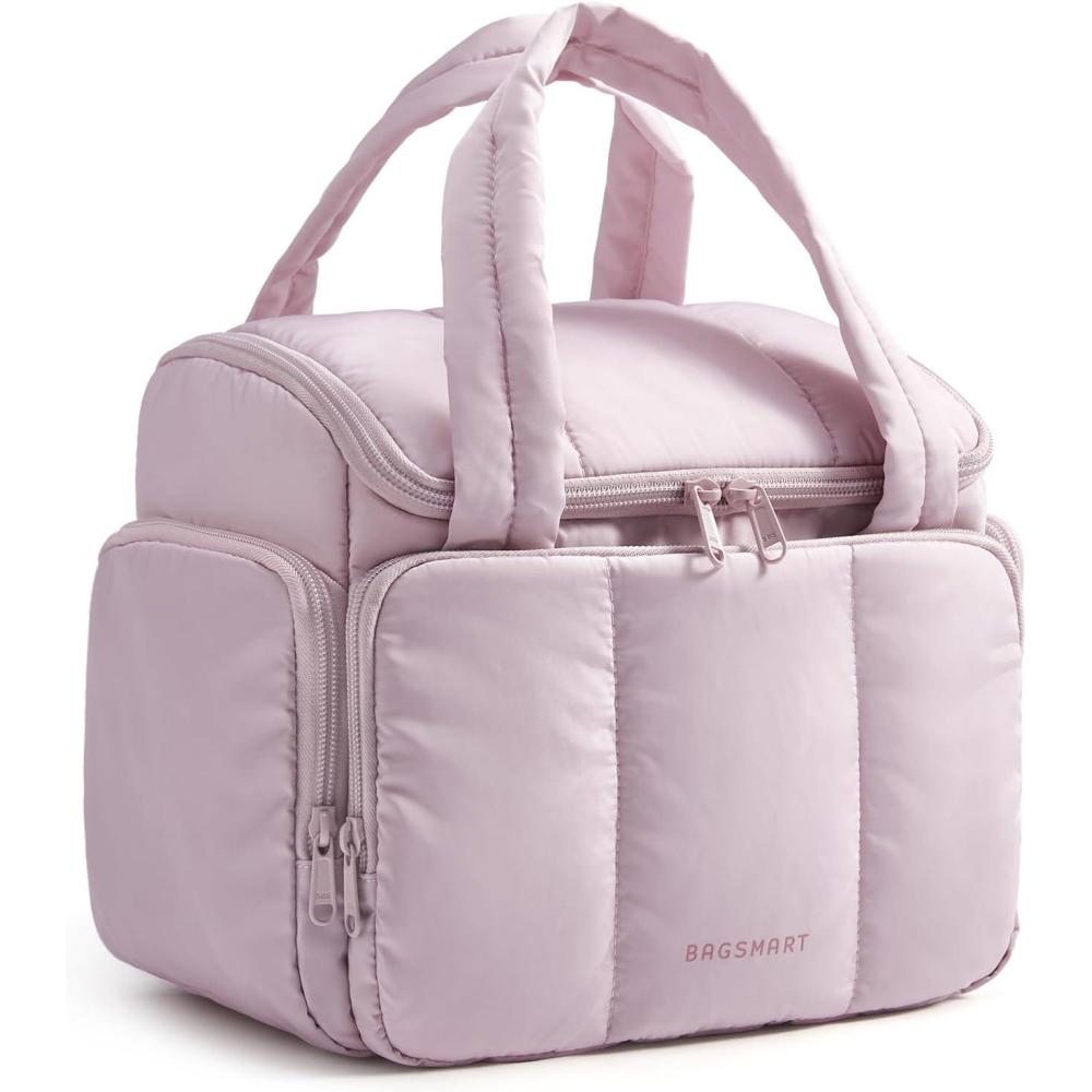 image:imageBAGSMART Toiletry Bag for Women with DualPadded Handles Puffy Lightweight Makeup Bag for Makeup Accessories Brushes Set TravelSized Container CamelBaby Pink