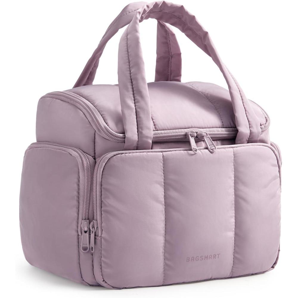 image:imageBAGSMART Toiletry Bag for Women with DualPadded Handles Puffy Lightweight Makeup Bag for Makeup Accessories Brushes Set TravelSized Container CamelLilac Purple