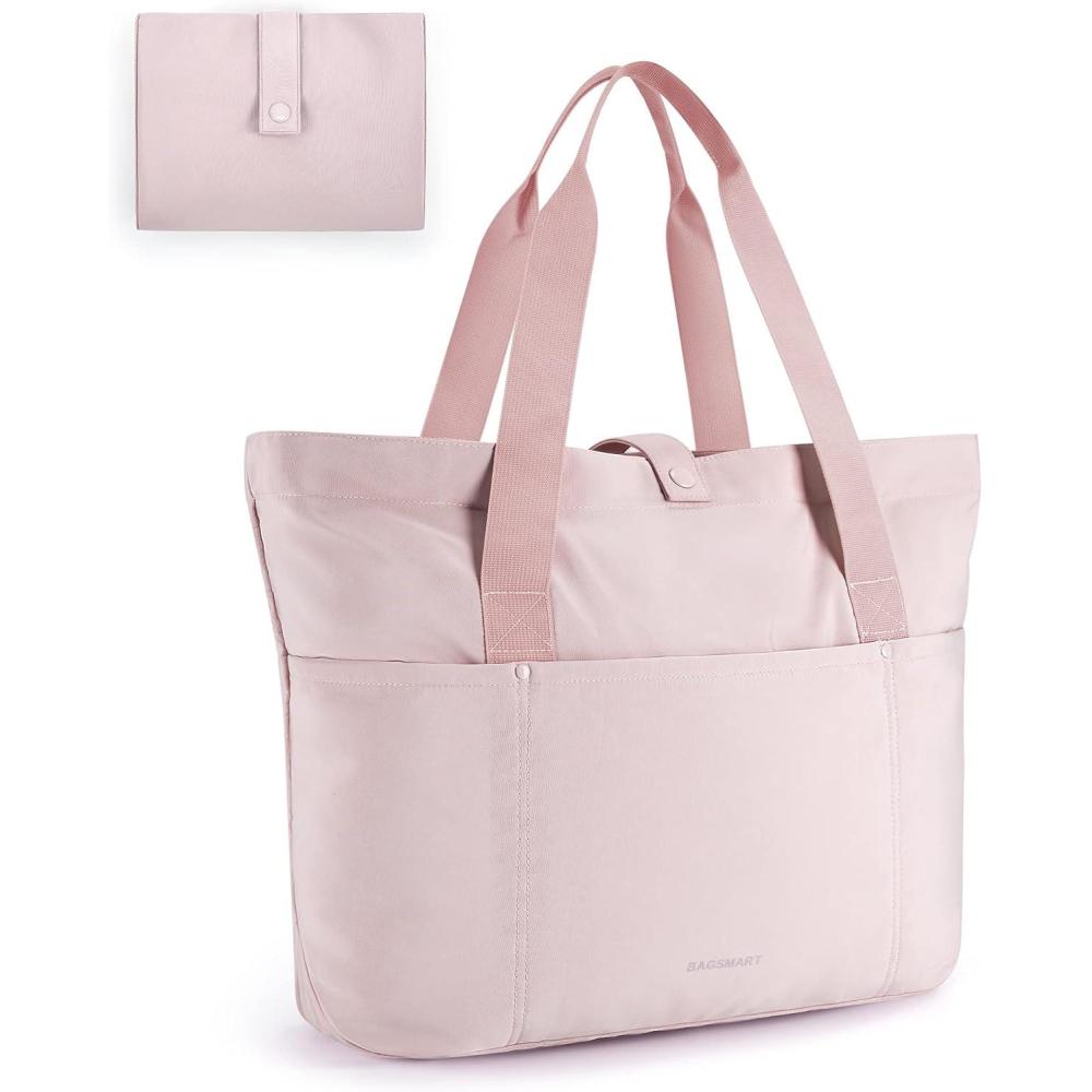 image:imageBAGSMART Tote Bag for Women Foldable Tote Bag With Zipper Travel Large Shoulder Bag Handbag for Work165l X 6wx 14hDpink165l X 6wx 14h