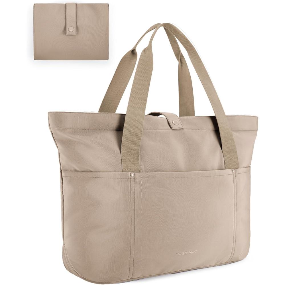 image:imageBAGSMART Tote Bag for Women Foldable Tote Bag With Zipper Travel Large Shoulder Bag Handbag for Work165l X 6wx 14hGrayish Brown165l X 6wx 14h