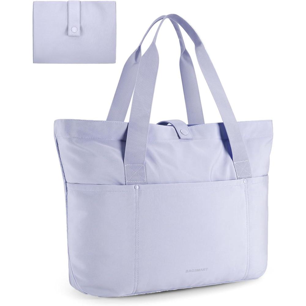 image:imageBAGSMART Tote Bag for Women Foldable Tote Bag With Zipper Travel Large Shoulder Bag Handbag for Work165l X 6wx 14hHaze Blue165l X 6wx 14h