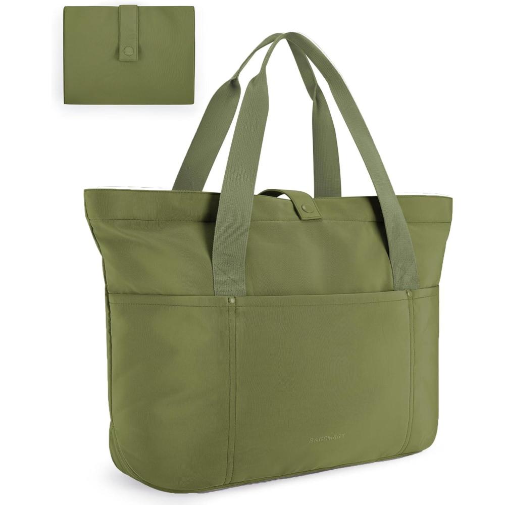 image:imageBAGSMART Tote Bag for Women Foldable Tote Bag With Zipper Travel Large Shoulder Bag Handbag for Work165l X 6wx 14hMilitary Green165l X 6wx 14h