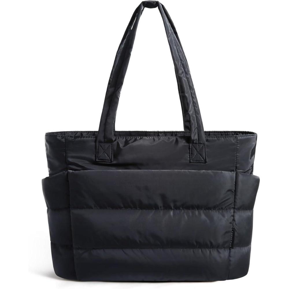 image:imageBAGSMART Tote Bag for Women Lightweight Puffy Tote Bag with Compartments Shoulder Bag Handbag for Travel Work GymBlack
