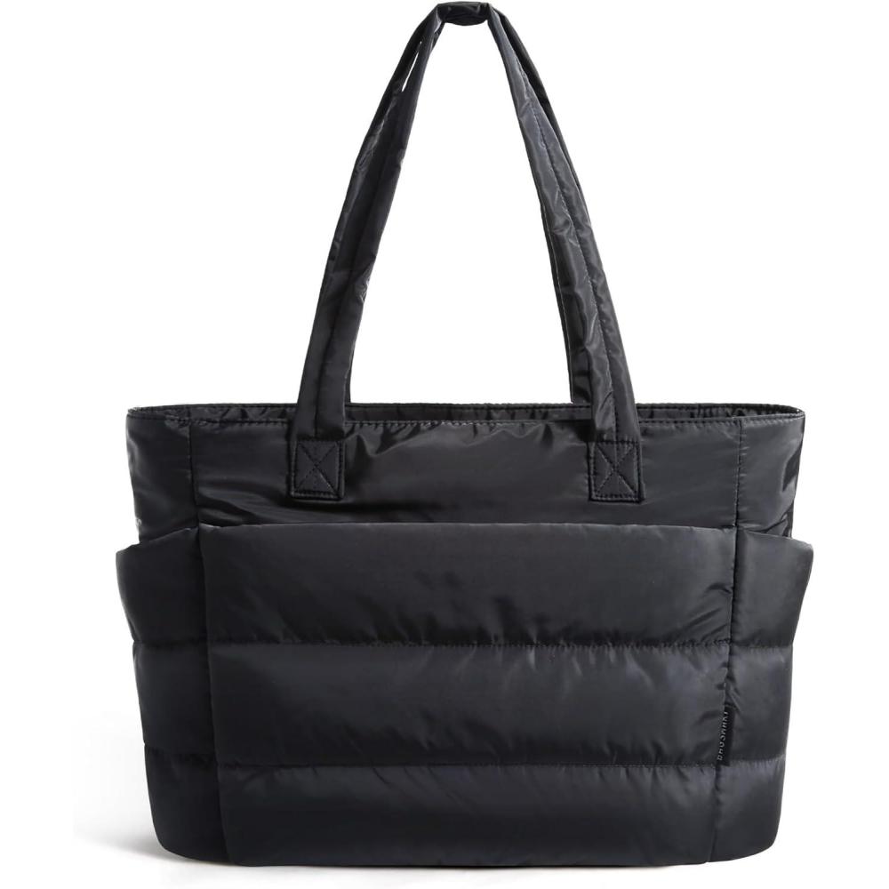 image:imageBAGSMART Tote Bag for Women Lightweight Puffy Tote Bag with Compartments Shoulder Bag Handbag for Travel Work GymBlacksmall Size