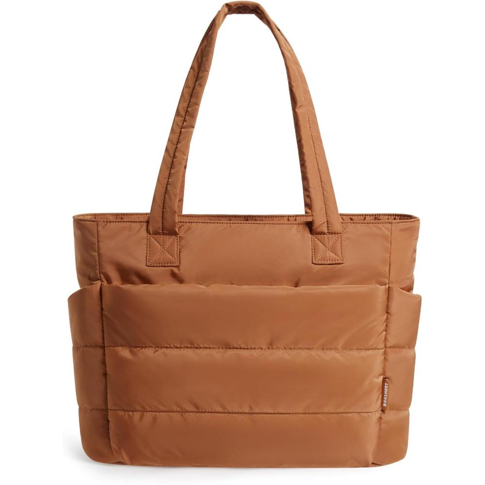 image:imageBAGSMART Tote Bag for Women Lightweight Puffy Tote Bag with Compartments Shoulder Bag Handbag for Travel Work GymBrown