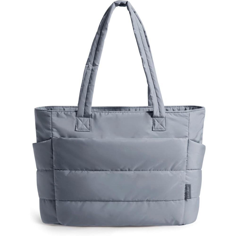 image:imageBAGSMART Tote Bag for Women Lightweight Puffy Tote Bag with Compartments Shoulder Bag Handbag for Travel Work GymDark Grey