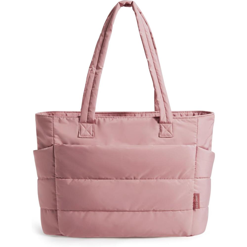 image:imageBAGSMART Tote Bag for Women Lightweight Puffy Tote Bag with Compartments Shoulder Bag Handbag for Travel Work GymDark Pink