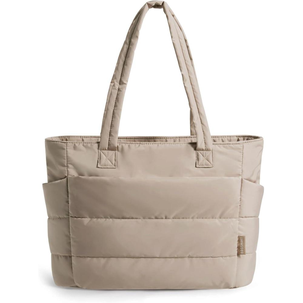 image:imageBAGSMART Tote Bag for Women Lightweight Puffy Tote Bag with Compartments Shoulder Bag Handbag for Travel Work GymGrayish Brown