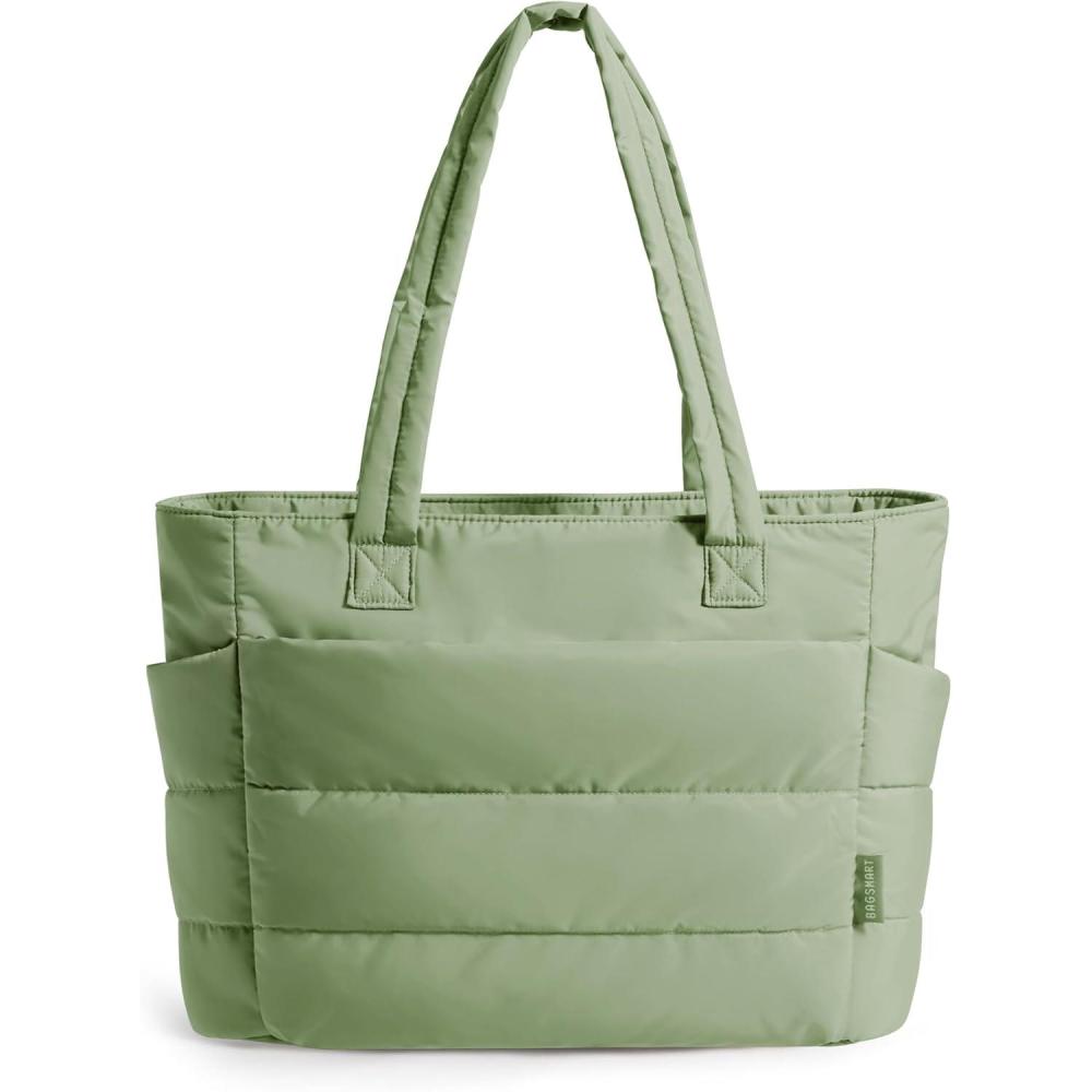 image:imageBAGSMART Tote Bag for Women Lightweight Puffy Tote Bag with Compartments Shoulder Bag Handbag for Travel Work GymGreen