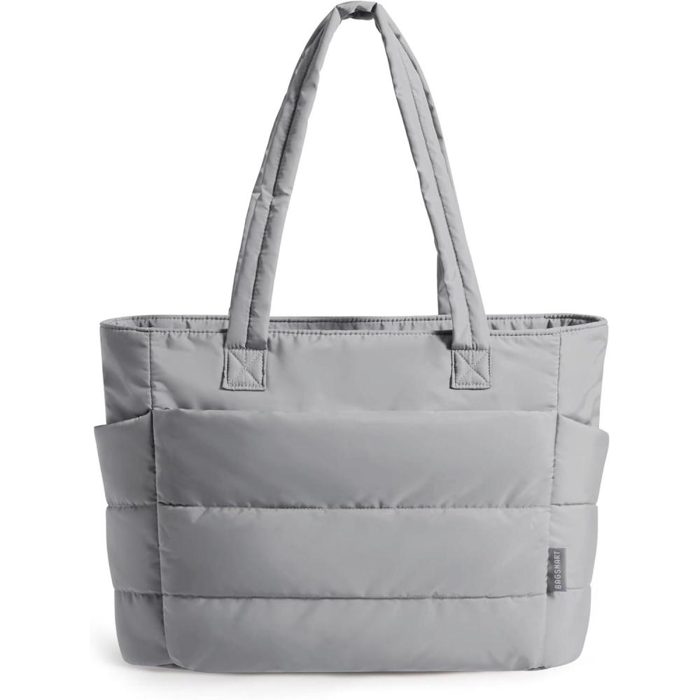 image:imageBAGSMART Tote Bag for Women Lightweight Puffy Tote Bag with Compartments Shoulder Bag Handbag for Travel Work GymLight Gray