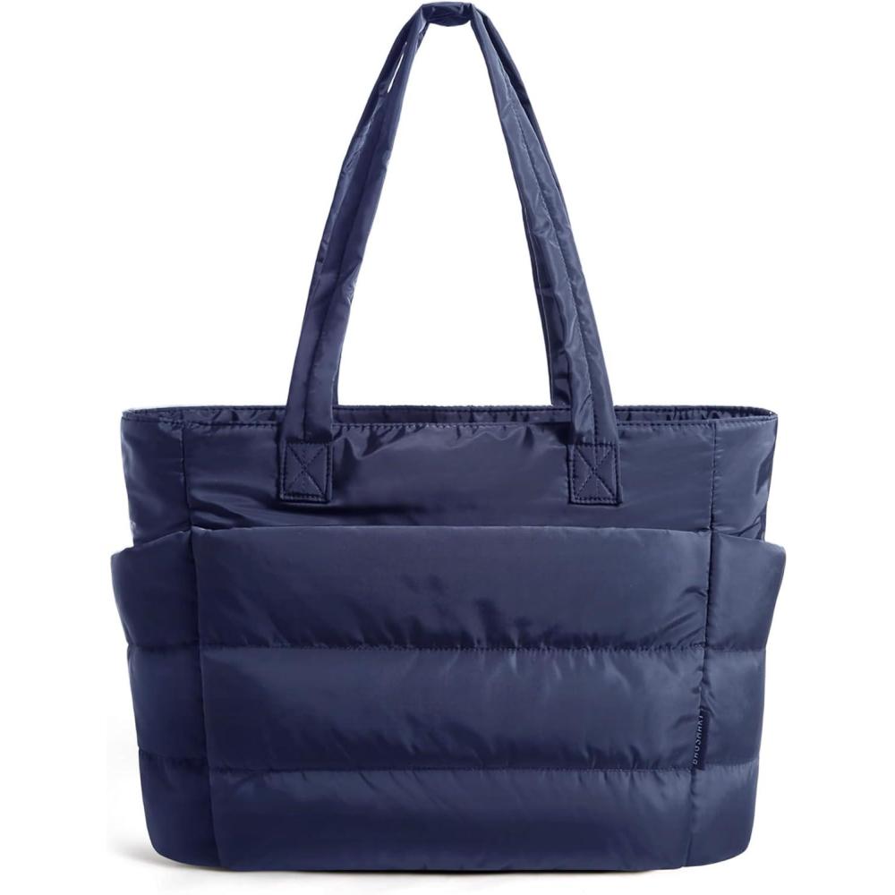 image:imageBAGSMART Tote Bag for Women Lightweight Puffy Tote Bag with Compartments Shoulder Bag Handbag for Travel Work GymNavy Blue