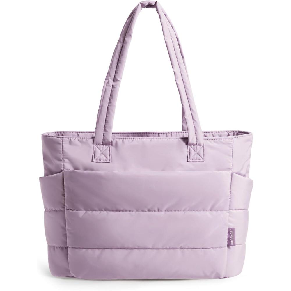 image:imageBAGSMART Tote Bag for Women Lightweight Puffy Tote Bag with Compartments Shoulder Bag Handbag for Travel Work GymPinkishpurple