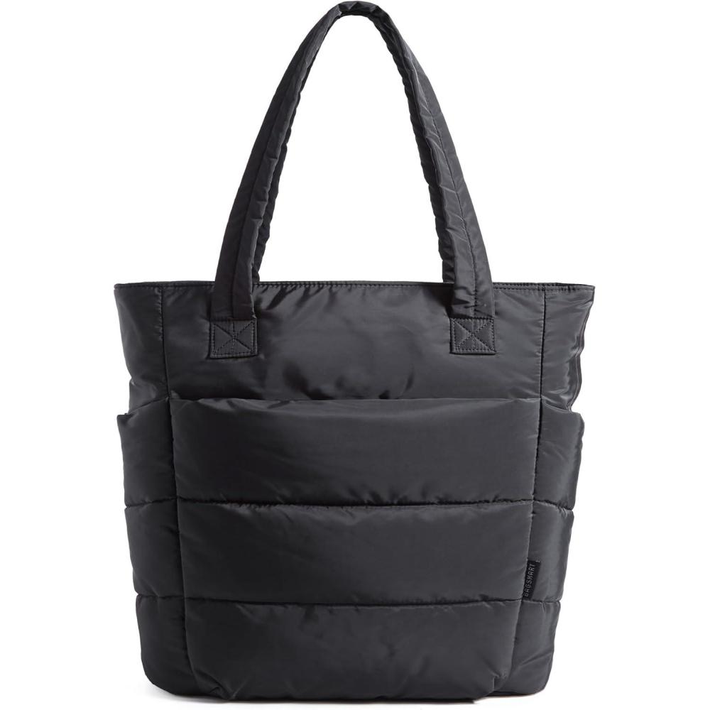 image:imageBAGSMART Tote Bag for Women Lightweight Puffy Tote Bag with Compartments Shoulder Bag Handbag for Travel Work GymSlim Sizeblack