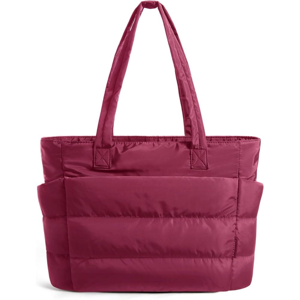 image:imageBAGSMART Tote Bag for Women Lightweight Puffy Tote Bag with Compartments Shoulder Bag Handbag for Travel Work GymVintage Berry