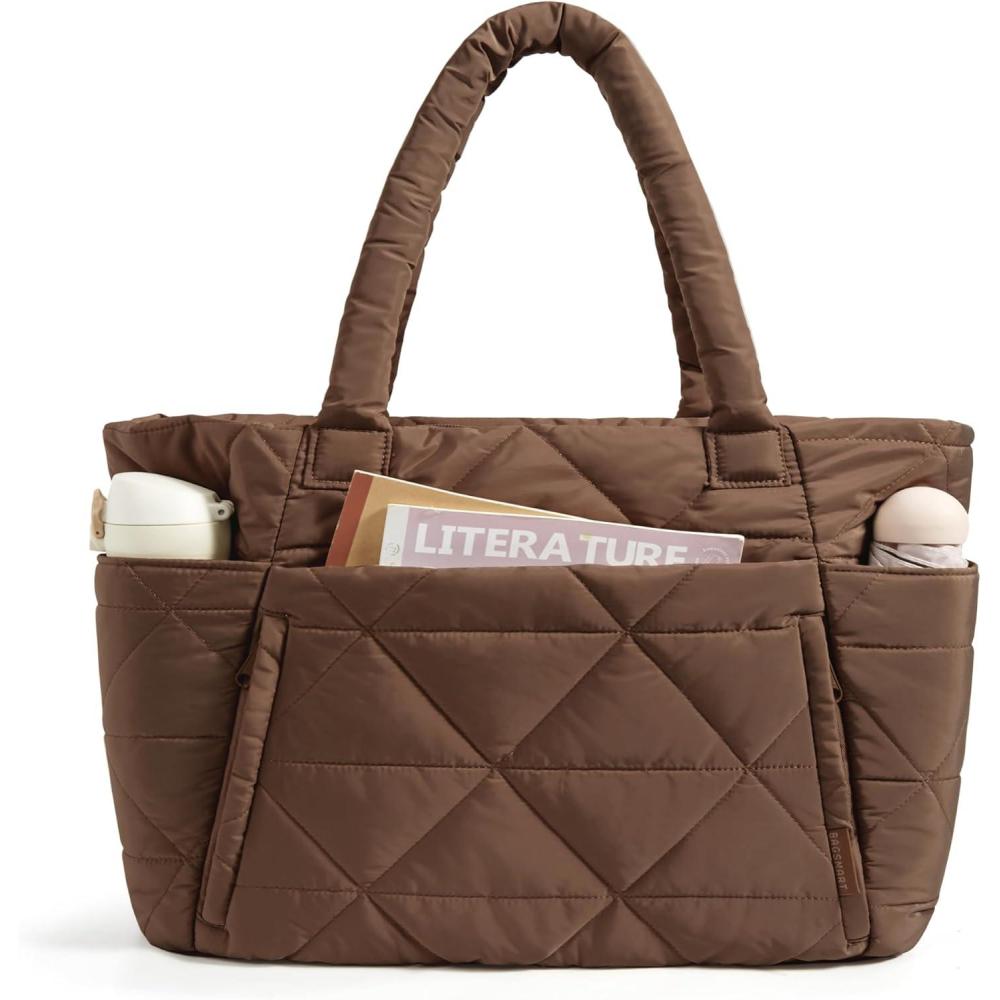 image:imageBAGSMART Tote Bag for Women Puffy Tote Bag with Zipper Large Quilted Shoulder Bag with Compartments for Travel Work GymCoffee