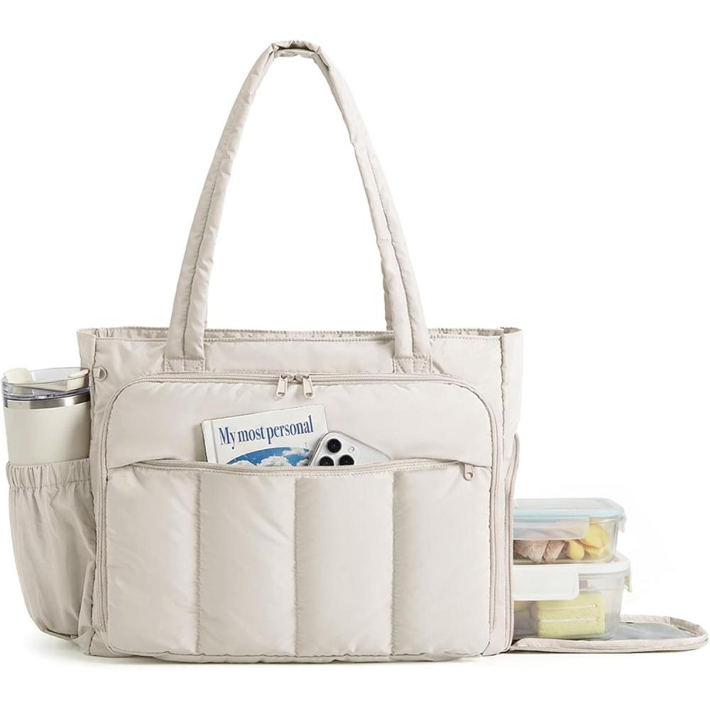 image:imageBAGSMART Tote Bag for Women Teacher Tote with Insulated Compartment Large Puffer Work Tote Handbags for WorkDark Beige