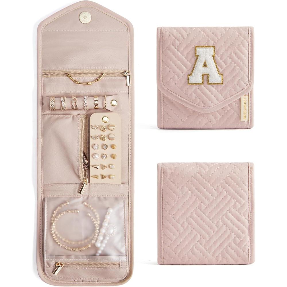 image:imageBAGSMART Travel Jewelry Organizer Case Foldable Small Jewelry Roll for Journey Rings Necklaces Earrings BraceletsMiniSoft PinkPInkA