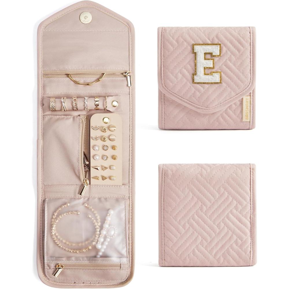 image:imageBAGSMART Travel Jewelry Organizer Case Foldable Small Jewelry Roll for Journey Rings Necklaces Earrings BraceletsMiniSoft PinkPinkE