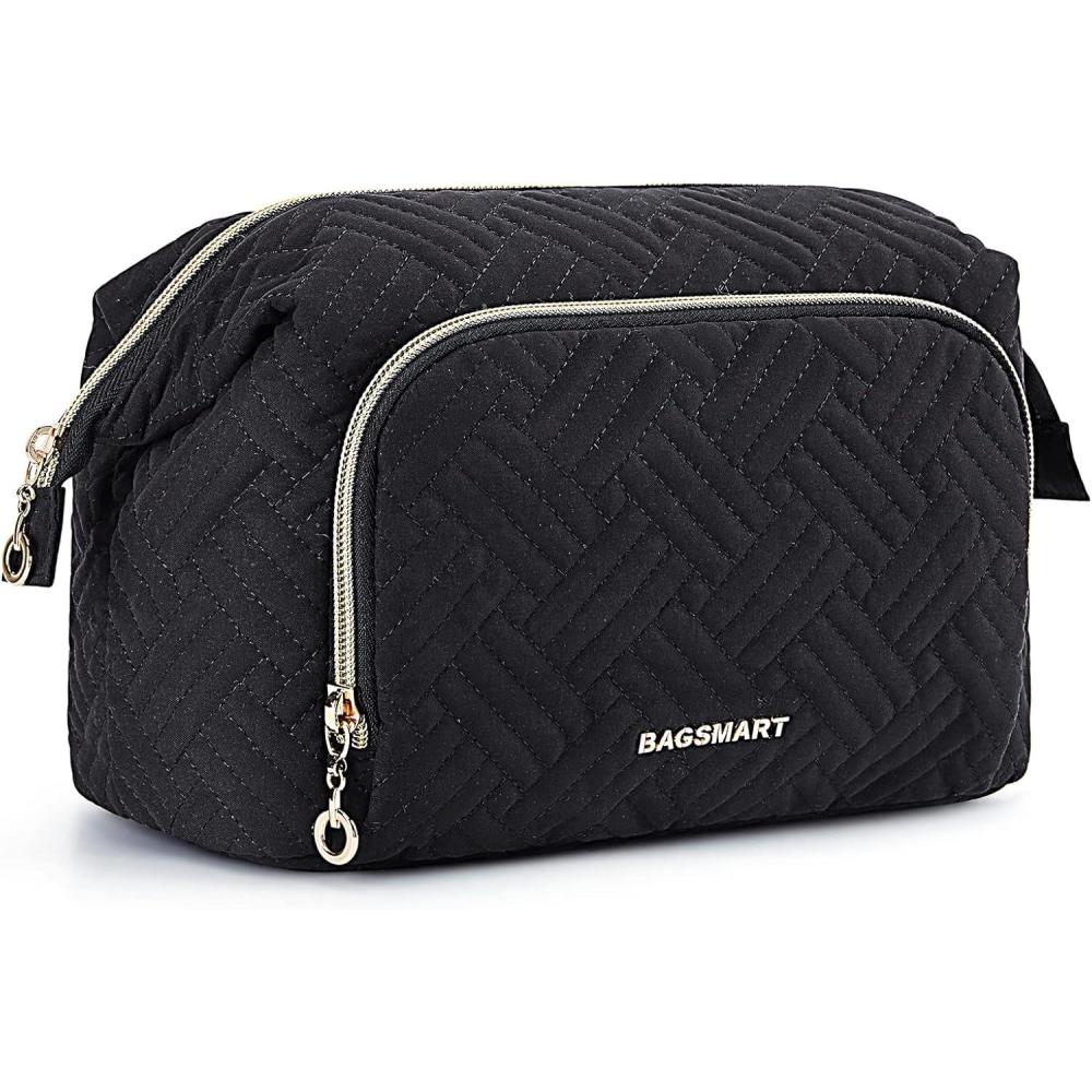image:imageBAGSMART Travel Makeup Bag Cosmetic Bag Make Up Organizer CaseLarge Wideopen Pouch for Women Purse for Toiletries Accessories BrushesC1 Layer Black
