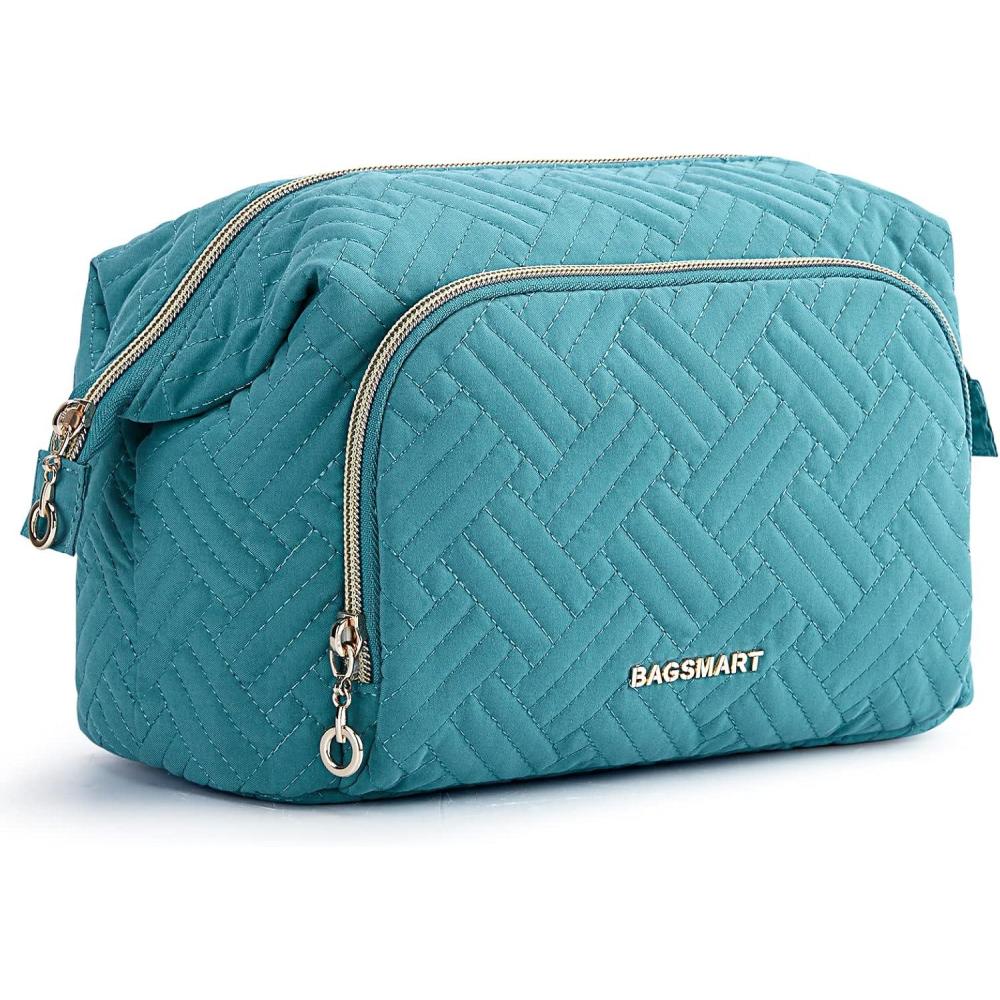 image:imageBAGSMART Travel Makeup Bag Cosmetic Bag Make Up Organizer CaseLarge Wideopen Pouch for Women Purse for Toiletries Accessories BrushesE1 Layer Blue