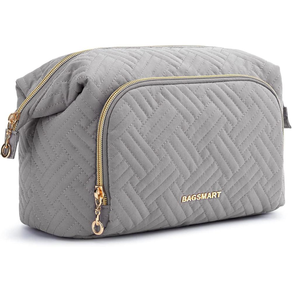 image:imageBAGSMART Travel Makeup Bag Cosmetic Bag Make Up Organizer CaseLarge Wideopen Pouch for Women Purse for Toiletries Accessories BrushesF1 Layer Grey