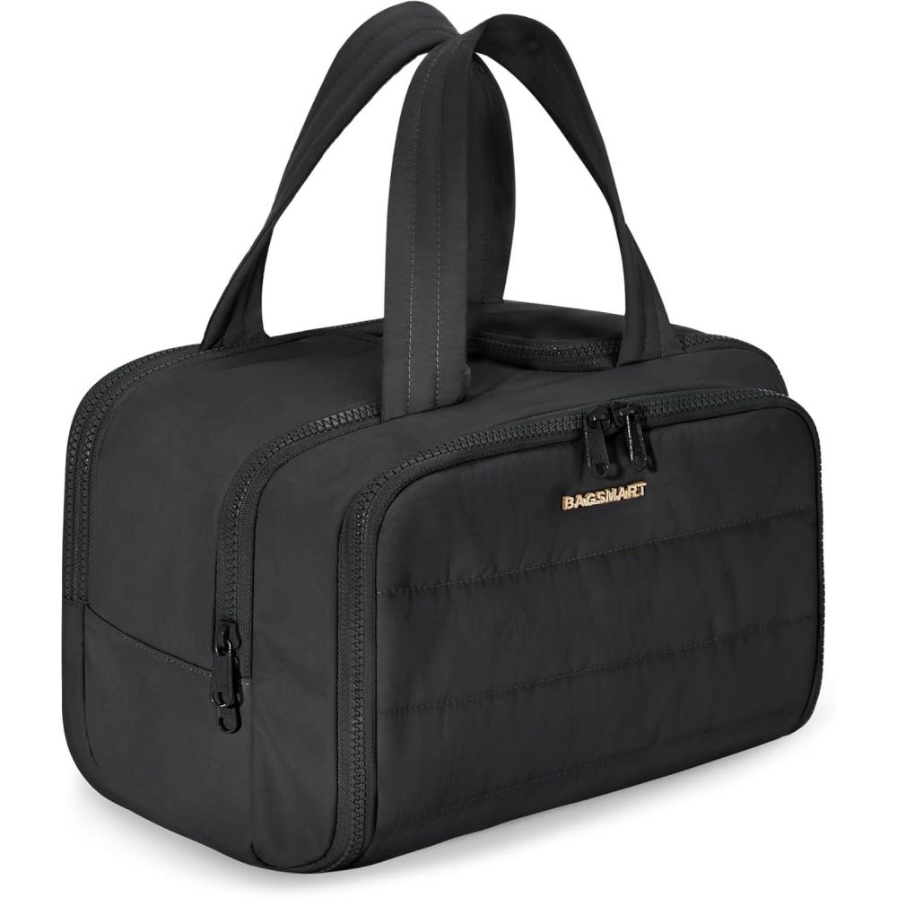 image:imageBAGSMART Travel Toiletry Bag Lightweight Large Wideopen Travel Bag for Women Puffy Cosmetic Makeup Bag Organizer with Handle for AccessoriesEssentials Toiletries BlackBlack