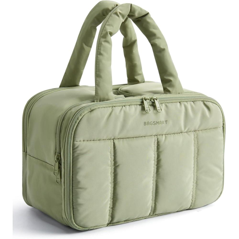 image:imageBAGSMART Travel Toiletry Bag Puffy Large Toiletry Bag for Women Lightweight Cosmetic Makeup Bag Organizer with Handle for Traveling Accessories Essentials Toiletries GreenEGreen