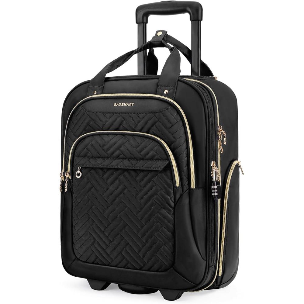 image:imageBAGSMART Underseat Carry On Luggage Airline approved16inch Small Underseater Softside Travel Suitcase with Wheels Lightweight Overnight Rolling Carryon Luggage for Women Men WeekenderDark BlueBlack
