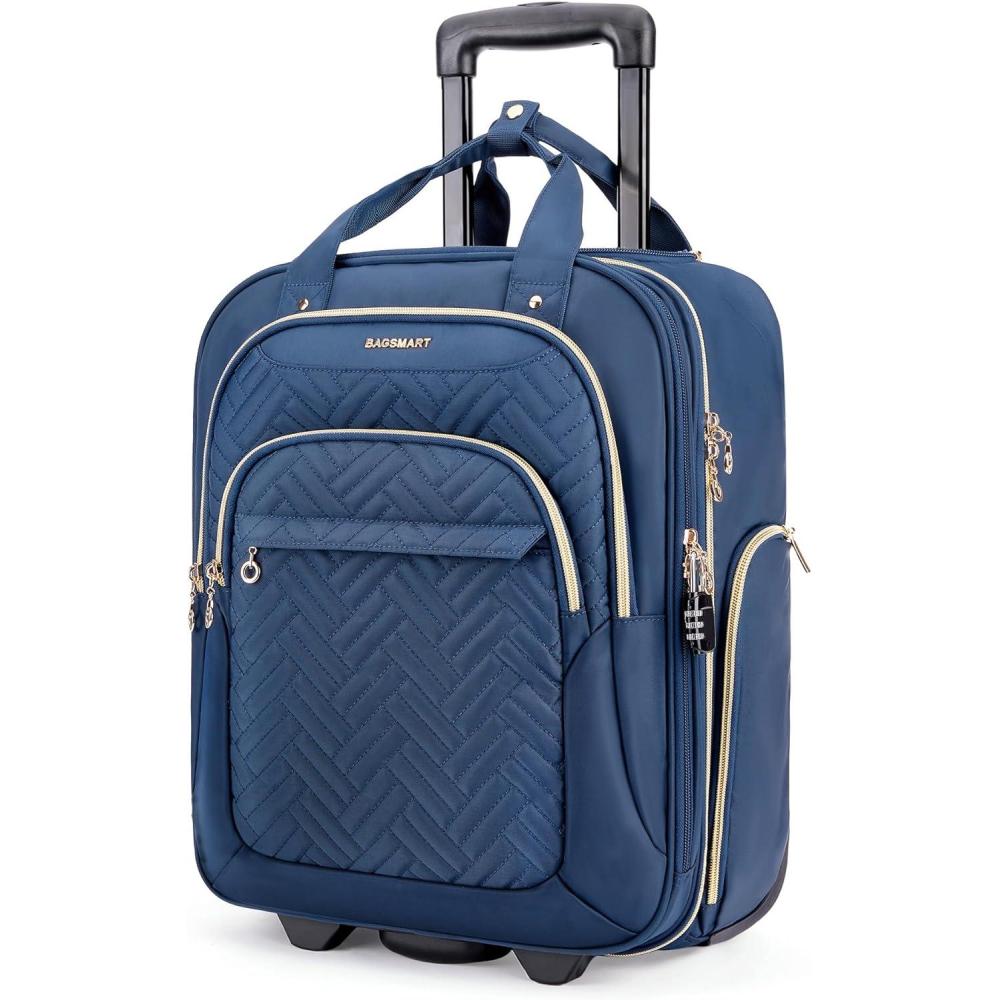 image:imageBAGSMART Underseat Carry On Luggage Airline approved16inch Small Underseater Softside Travel Suitcase with Wheels Lightweight Overnight Rolling Carryon Luggage for Women Men WeekenderDark BlueBlue
