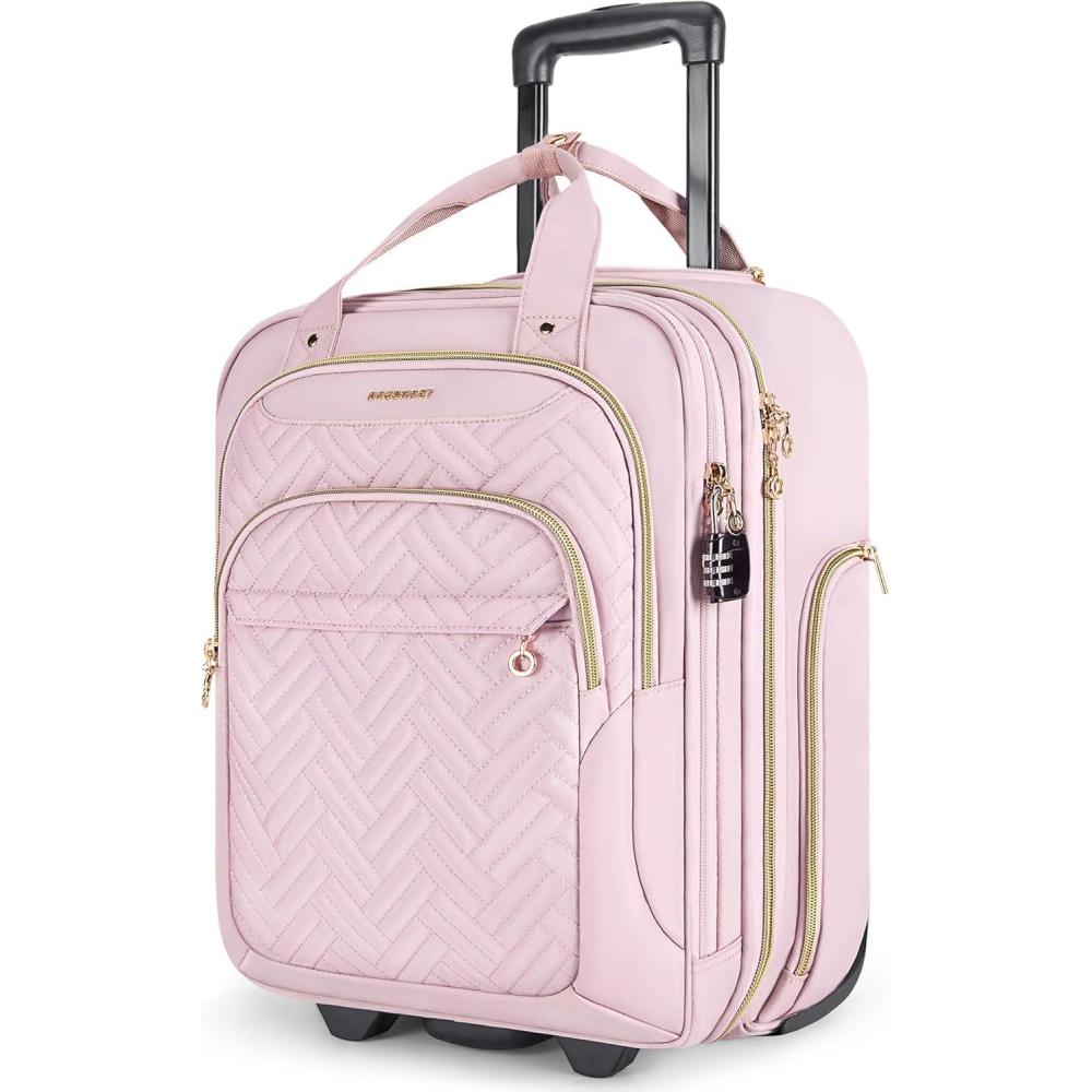 image:imageBAGSMART Underseat Carry On Luggage Airline approved16inch Small Underseater Softside Travel Suitcase with Wheels Lightweight Overnight Rolling Carryon Luggage for Women Men WeekenderDark BluePink