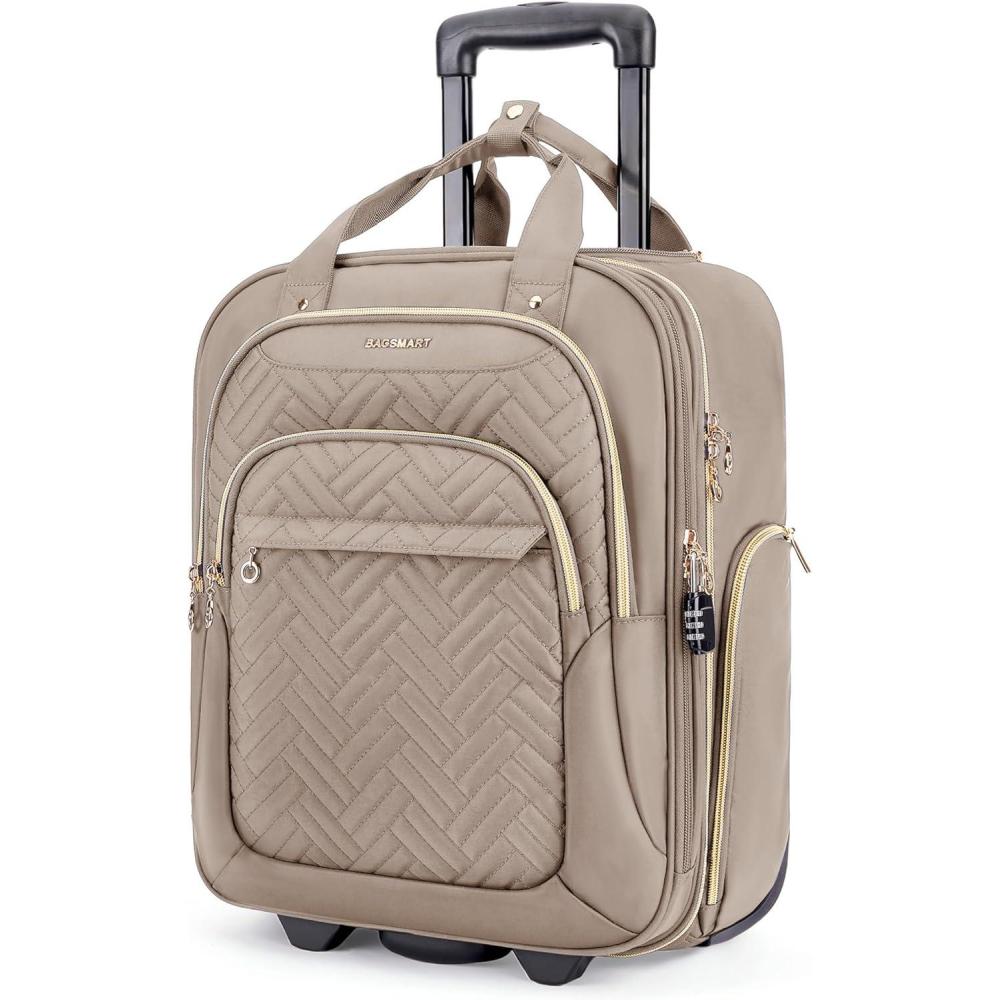 image:imageBAGSMART Underseat Carry On Luggage Airline approved16inch Small Underseater Softside Travel Suitcase with Wheels Lightweight Overnight Rolling Carryon Luggage for Women Men WeekenderDark BlueBrown