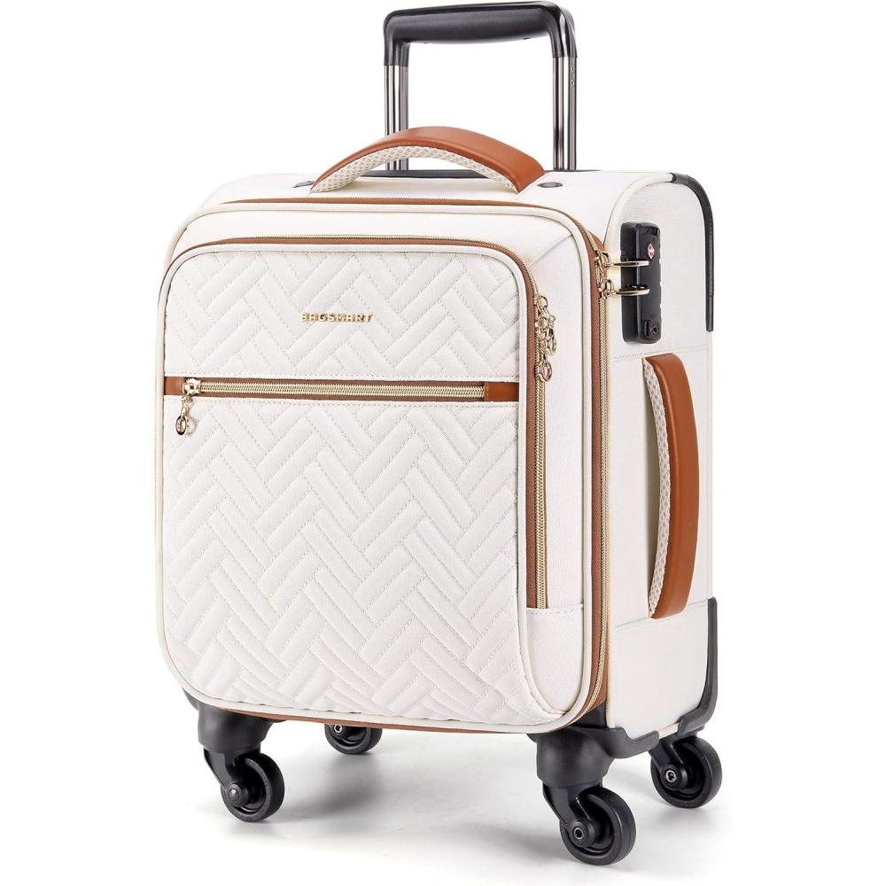 image:imageBAGSMART Underseat Carry On luggage Airline approved 16inch Softside Underseater Travel Suitcase with Spinner Wheels Lightweight Overnight Bag Small Rolling Carryon for Women Men WeekenderBlackUnderseatBeige