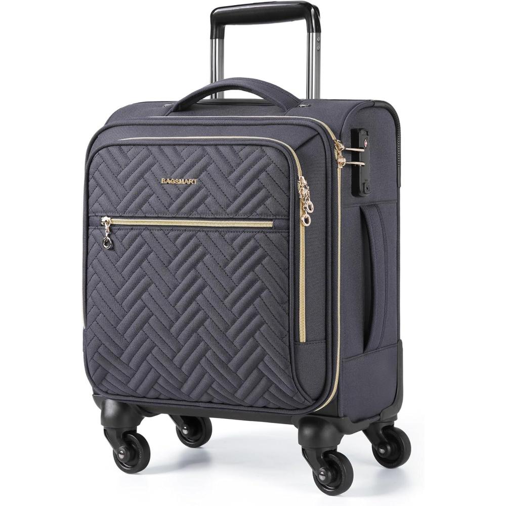 image:imageBAGSMART Underseat Carry On luggage Airline approved 16inch Softside Underseater Travel Suitcase with Spinner Wheels Lightweight Overnight Bag Small Rolling Carryon for Women Men WeekenderBlackUnderseatGrey