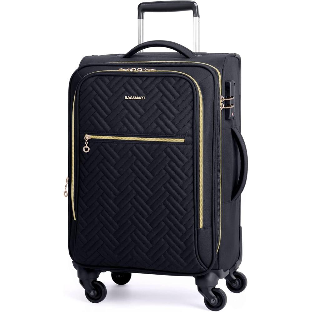 image:imageBAGSMART Underseat Carry On luggage Airline approved 16inch Softside Underseater Travel Suitcase with Spinner Wheels Lightweight Overnight Bag Small Rolling Carryon for Women Men WeekenderBlackBlack