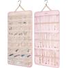 BAGSMART Hanging Jewelry Organizer Storage Roll with Hanger Metal Hooks Double-Sided Jewelry Holder for Earrings, Necklaces, Rings on Closet, Wall, Door, 1 piece, Large, Black(Pink)