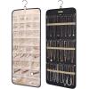 BAGSMART Hanging Jewelry Organizer Storage Roll with Hanger Metal Hooks Double-Sided Jewelry Holder for Earrings, Necklaces, Rings on Closet, Wall, Door, 1 piece, Large, Black(Black)