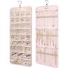 BAGSMART Hanging Jewelry Organizer Storage Roll with Hanger Metal Hooks Double-Sided Jewelry Holder for Earrings, Necklaces, Rings on Closet, Wall, Door, 1 piece, Large, Black(Pink)