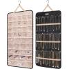 BAGSMART Hanging Jewelry Organizer Storage Roll with Hanger Metal Hooks Double-Sided Jewelry Holder for Earrings, Necklaces, Rings on Closet, Wall, Door, 1 piece, Large, Black(Black)
