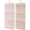 BAGSMART Hanging Jewelry Organizer Storage Roll with Hanger Metal Hooks Double-Sided Jewelry Holder for Earrings, Necklaces, Rings on Closet, Wall, Door, 1 piece, Large, Black(Pink)
