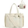 BAGAMSRT Crush Bow Tote Bag for Women, Large Work Tote with 40oz Tumbler, Puffer Travel Tote Bag for Work, Yoga, Gym(Beige)