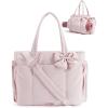 BAGAMSRT Crush Bow Tote Bag for Women, Large Work Tote with 40oz Tumbler, Puffer Travel Tote Bag for Work, Yoga, Gym(Candy Pink)